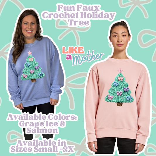 Faux Crochet Colorful Christmas Tree Crewneck