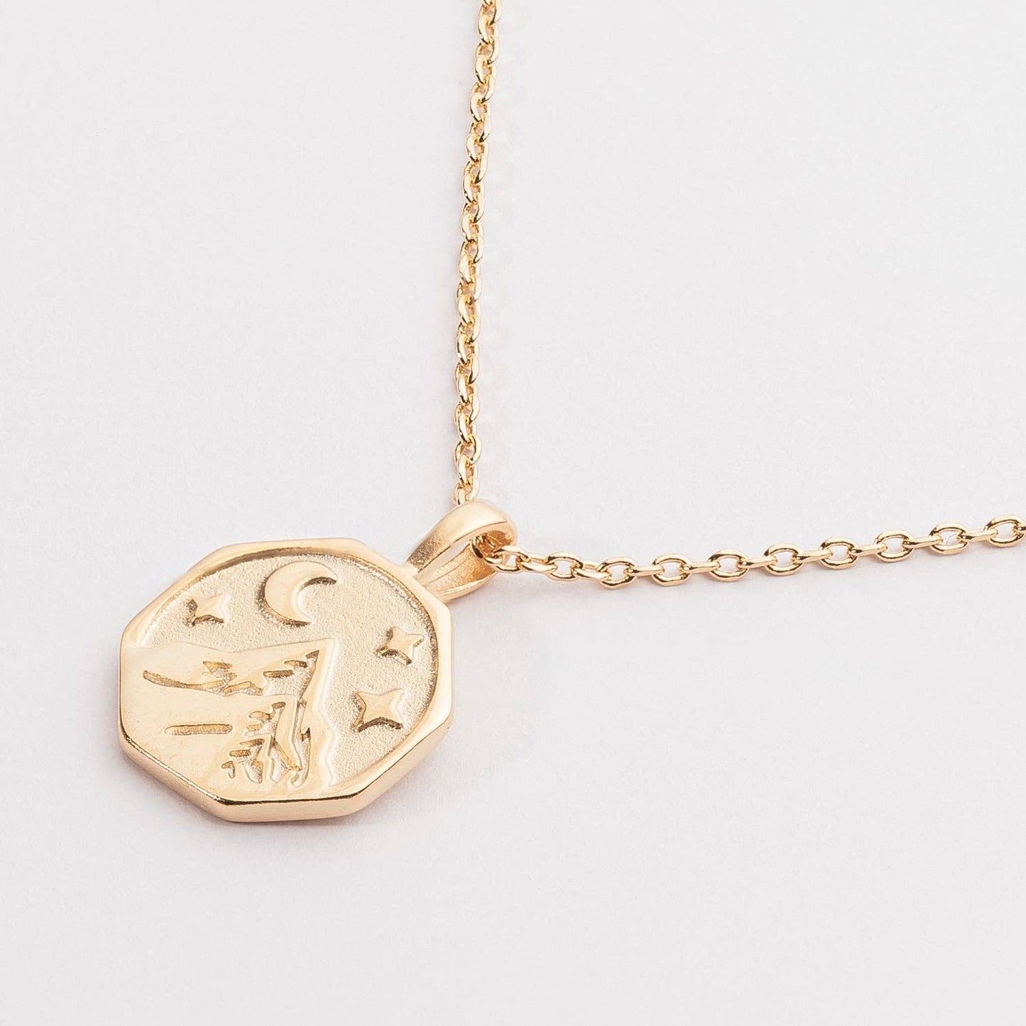 Gold Mountain Necklace with Moon and Stars Pendant