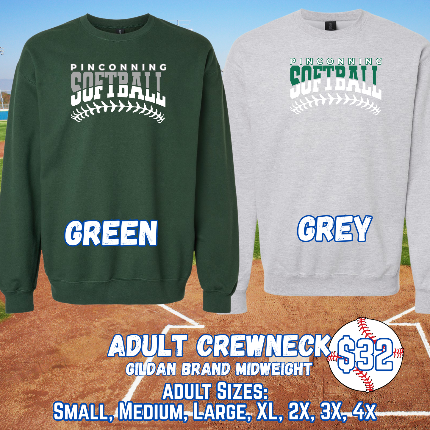 PINCONNING SOFTBALL ADULT Crewneck (Gildan)