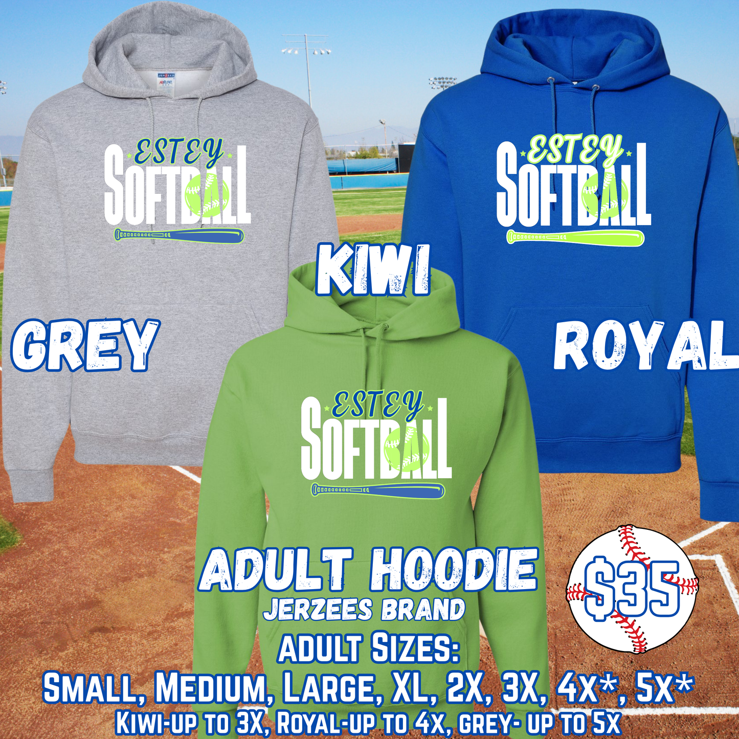 ESTEY SOFTBALL ADULT Hooded Sweatshirt (JERZEES)
