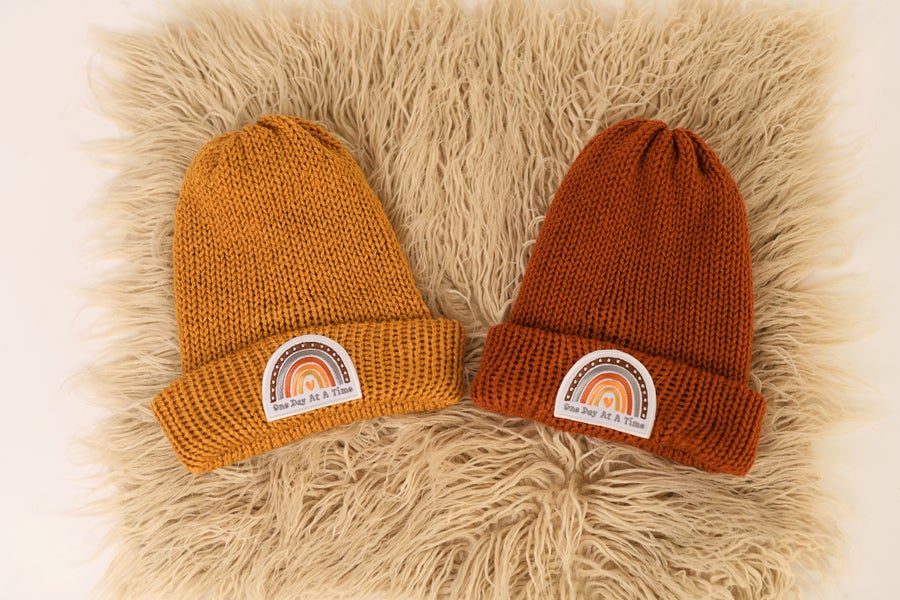 One Day At A Time Beanie Hat with Patch