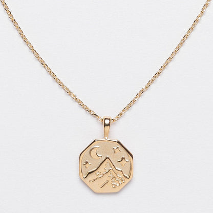Gold Mountain Necklace with Moon and Stars Pendant