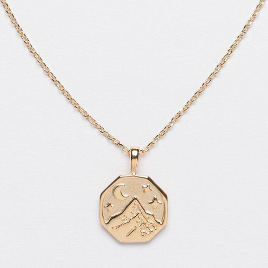 Gold Mountain Necklace with Moon and Stars Pendant