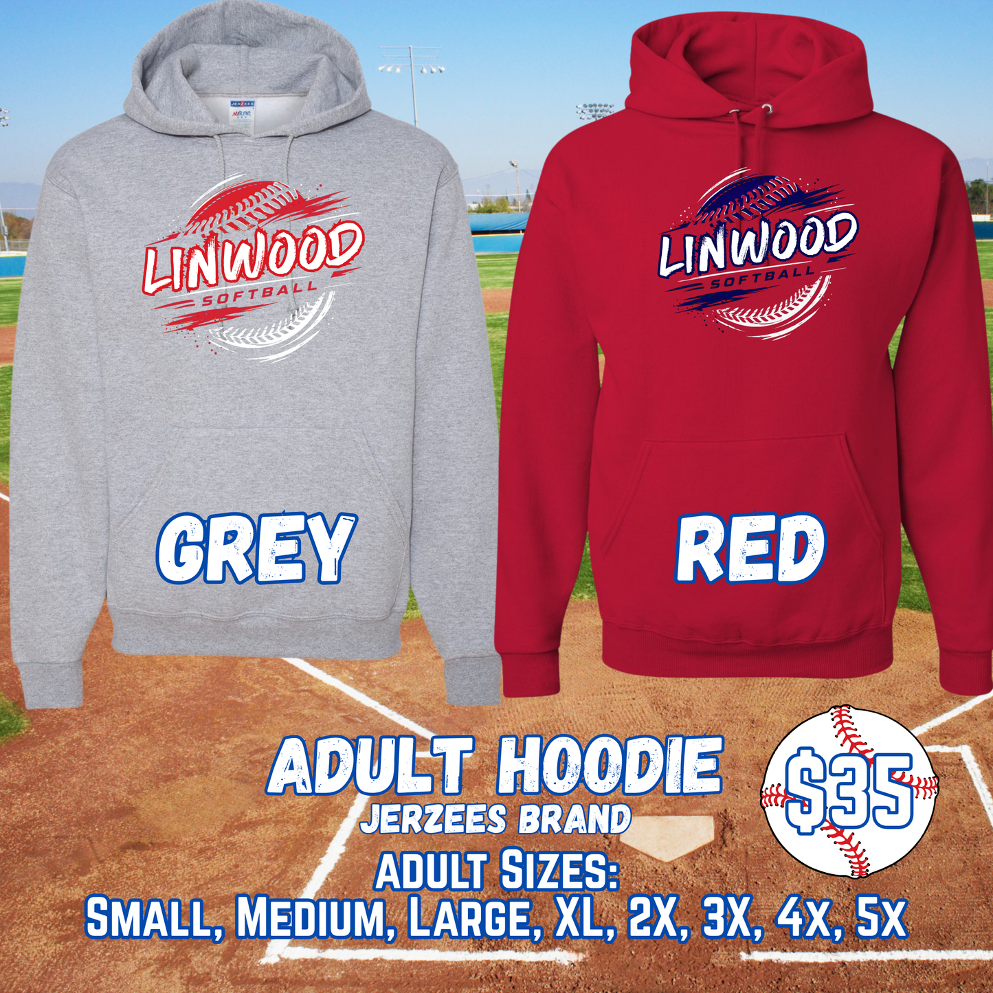 LINWOOD SOFTBALL ADULT Hooded Sweatshirt (JERZEES)