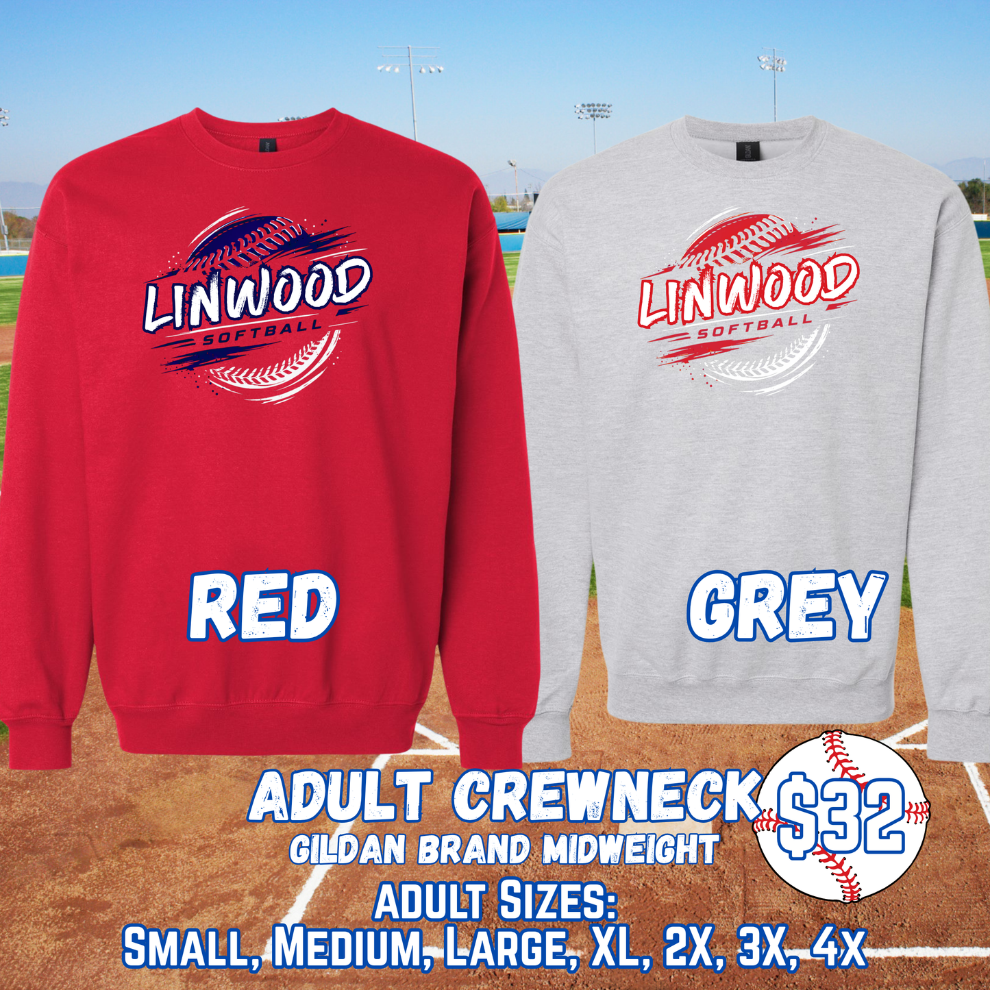 LINWOOD SOFTBALL ADULT Crewneck (Gildan)