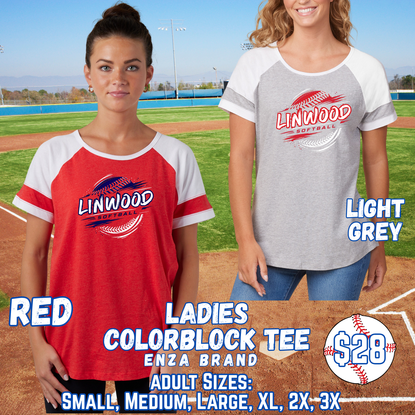 LINWOOD SOFTBALL ADULT Ladies Color Block Short Sleeve Tee