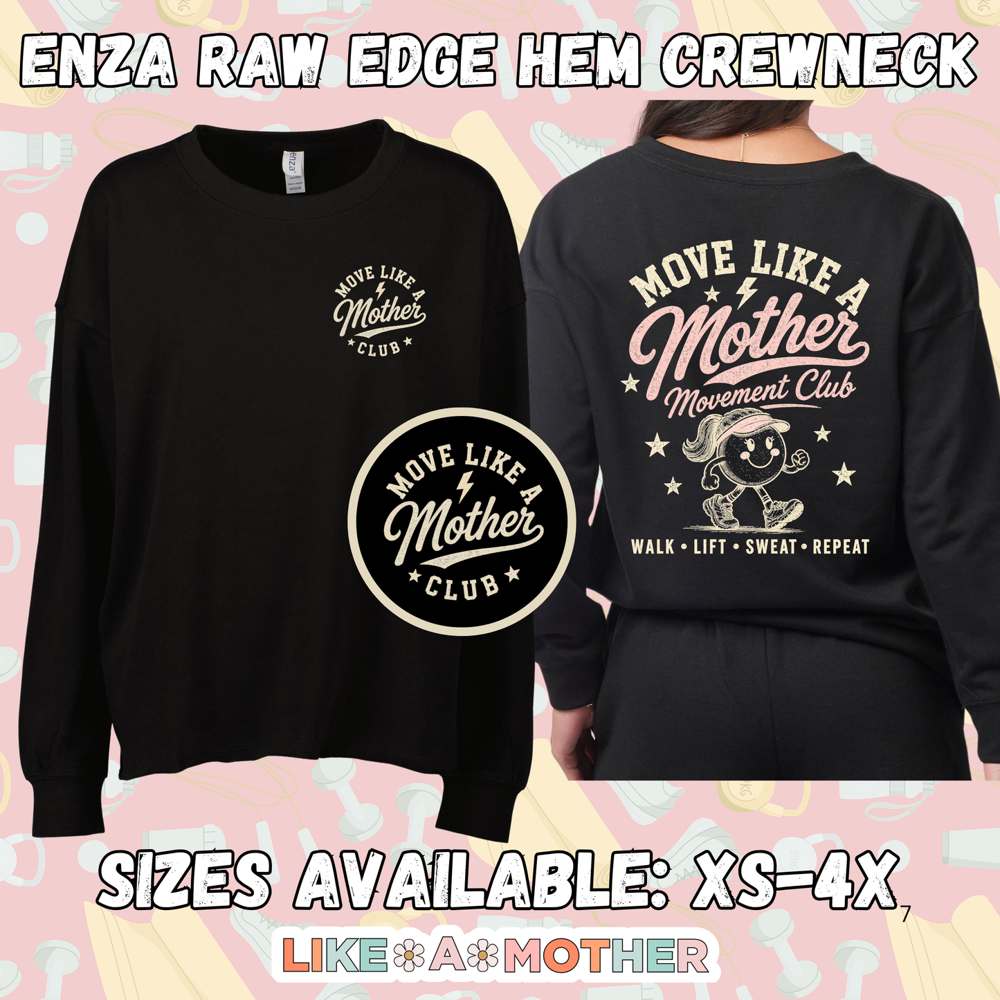 Move Like A Mother Movement Club Raw Edge Hem Crewneck Sweatshirt