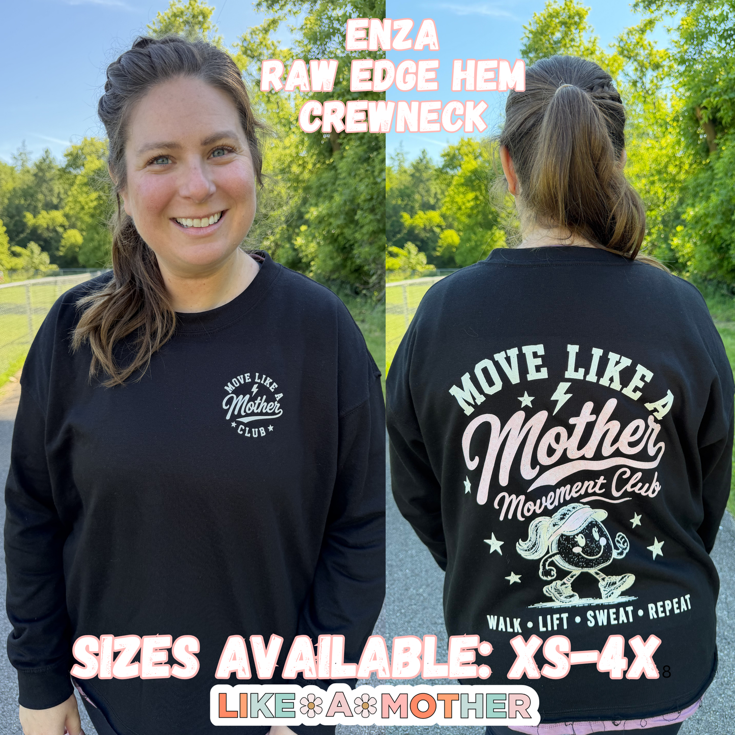 Move Like A Mother Movement Club Raw Edge Hem Crewneck Sweatshirt
