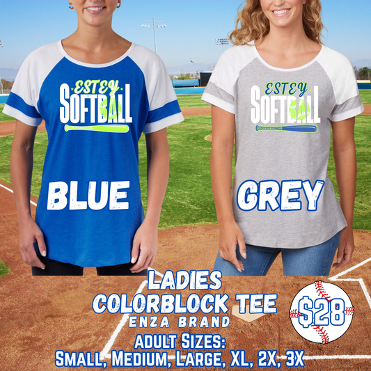 ESTEY SOFTBALL ADULT Ladies Color Block Short Sleeve Tee