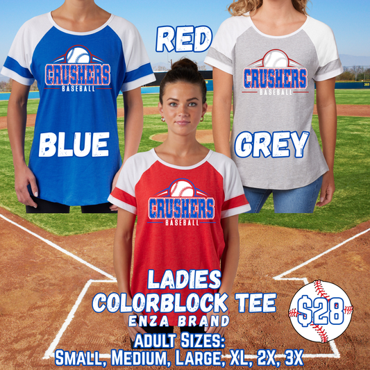 CRUSHERS BASEBALL ADULT Ladies Color Block Short Sleeve Tee