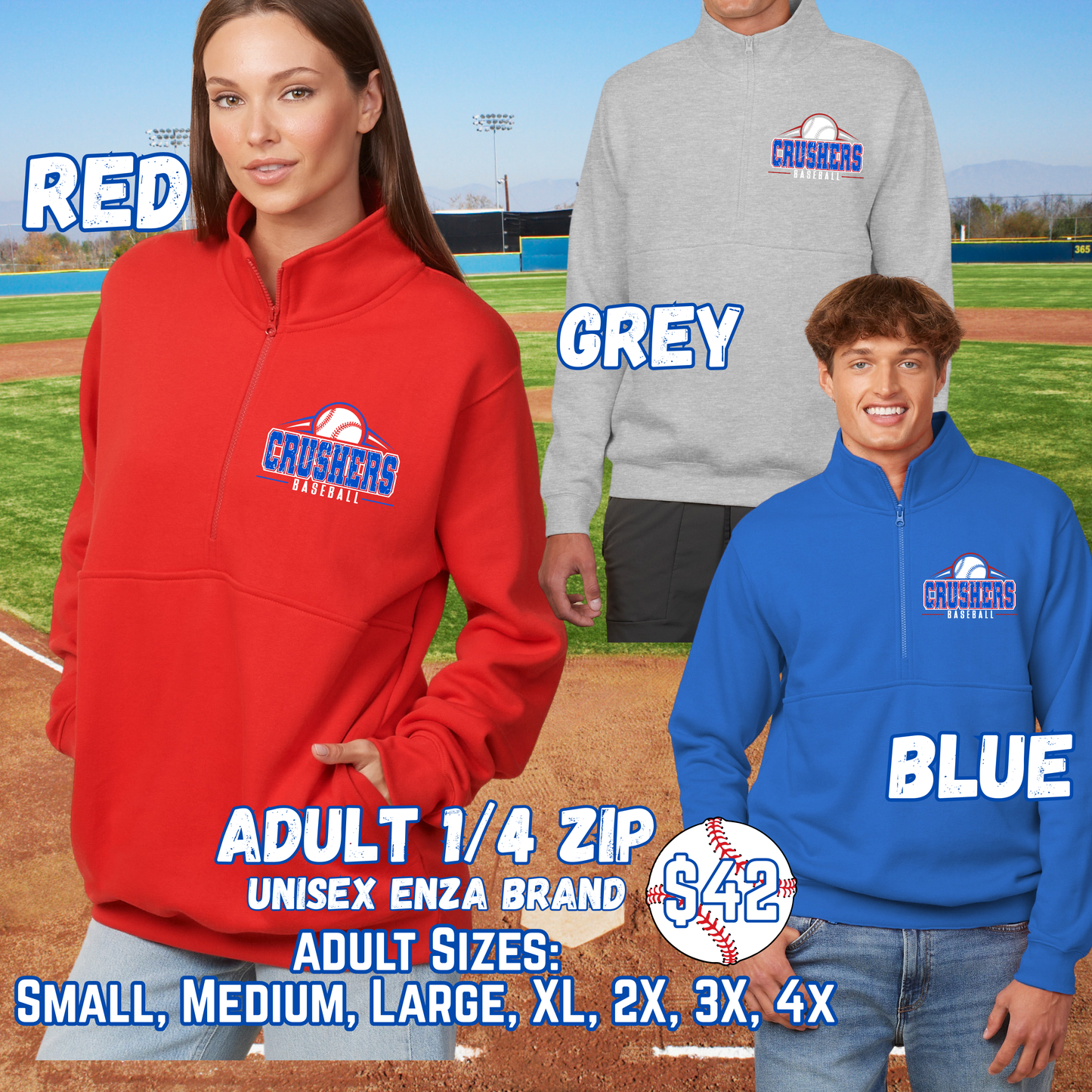 CRUSHERS BASEBALL ADULT 1/4 Zip Crewneck