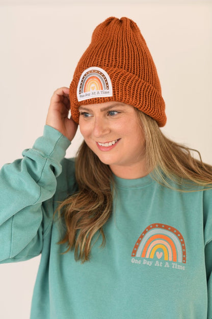 One Day At A Time Beanie Hat with Patch