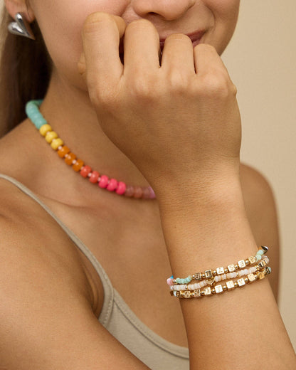 Gradient Color Round Disc Beaded Necklace: 3 Colors